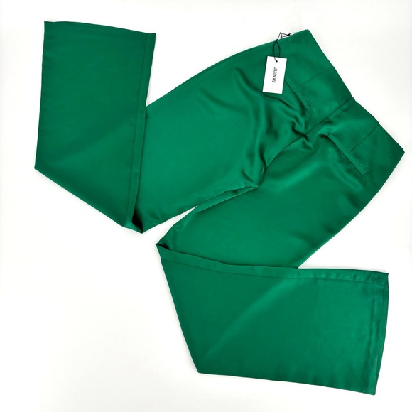 Jason Wu NWT Emerald Green Satin Wide Leg High Rise No Waistband Trousers, 2 - Picture 4 of 15